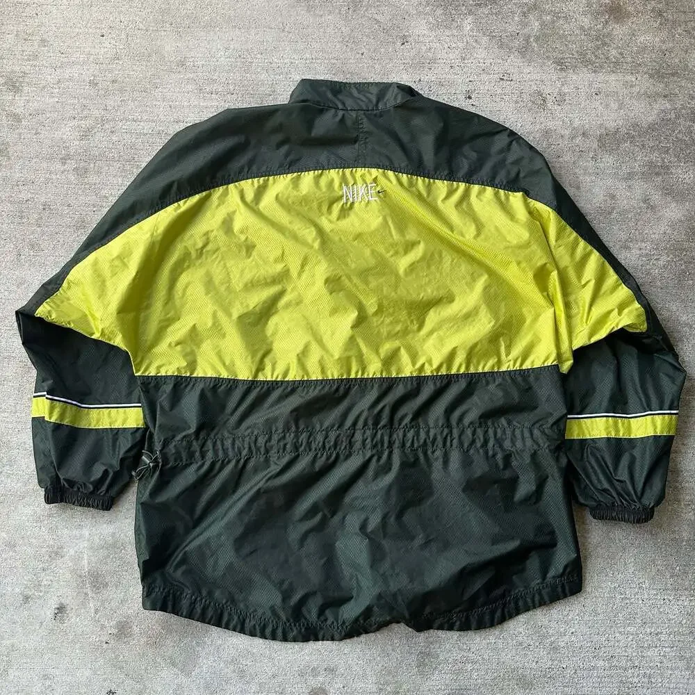 Vintage Nike Windbreaker Jacket Green and Lime Yellow Full Zip Boys Size L 12-14